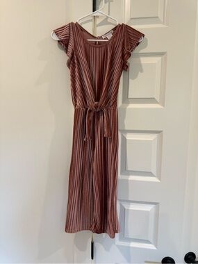 Love Squared Ribbed Tie-Waist pants one piece romper in Dusty velvet Rose